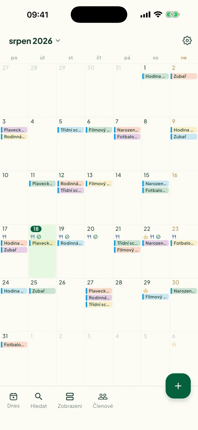 Měsíční kalendář s barevnými událostmi