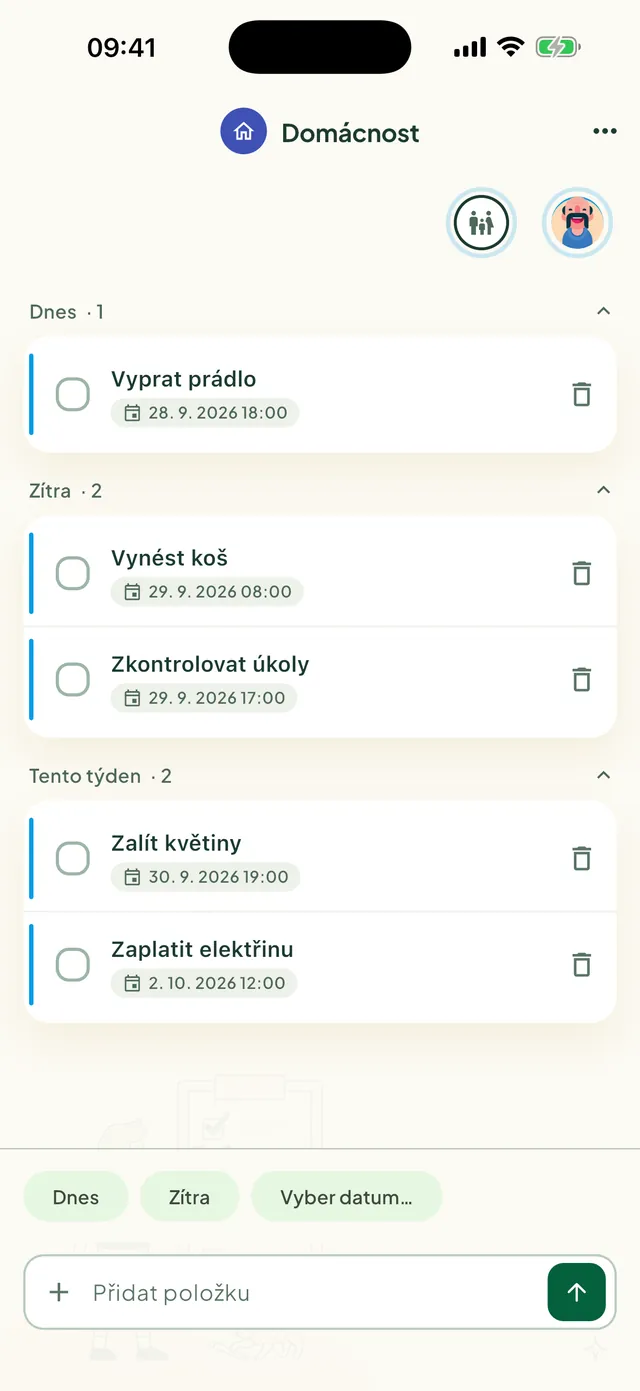 Sdílený seznam úkolů v aplikaci Daili