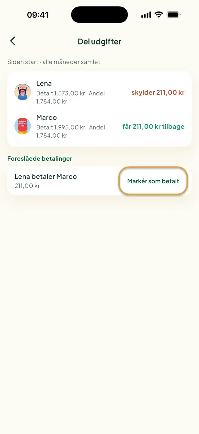 Del udgifter i Daili-appen: hvem skylder hvem, og Markér som betalt