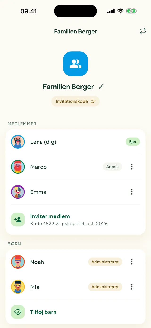 Familiemedlemmerne i Daili-appen