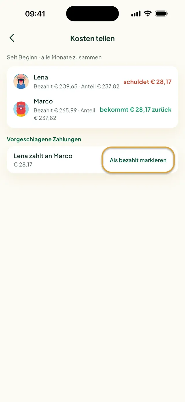 Kosten teilen in der Daili-App: wer wem etwas schuldet, und „Als bezahlt markieren“