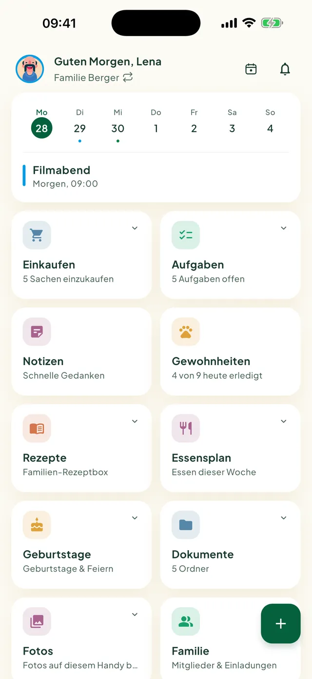 Der Startbildschirm der Daili-App