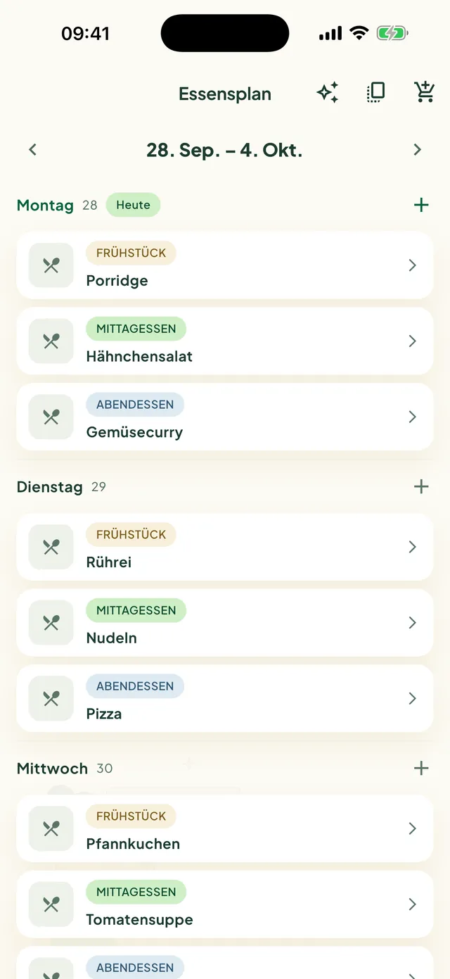Der Essensplan der Woche in der Daili-App