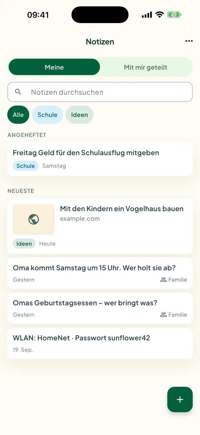 Notizen der Familie in der Daili-App