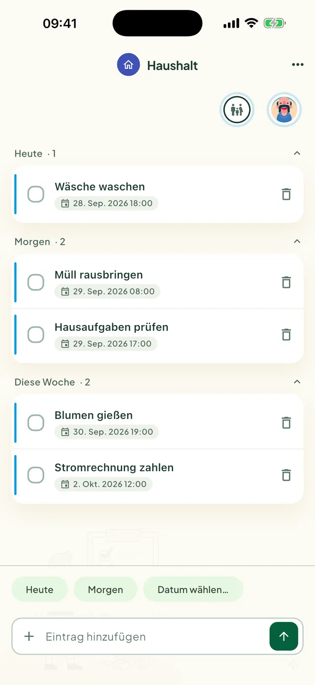 Eine gemeinsame Aufgabenliste in der Daili-App
