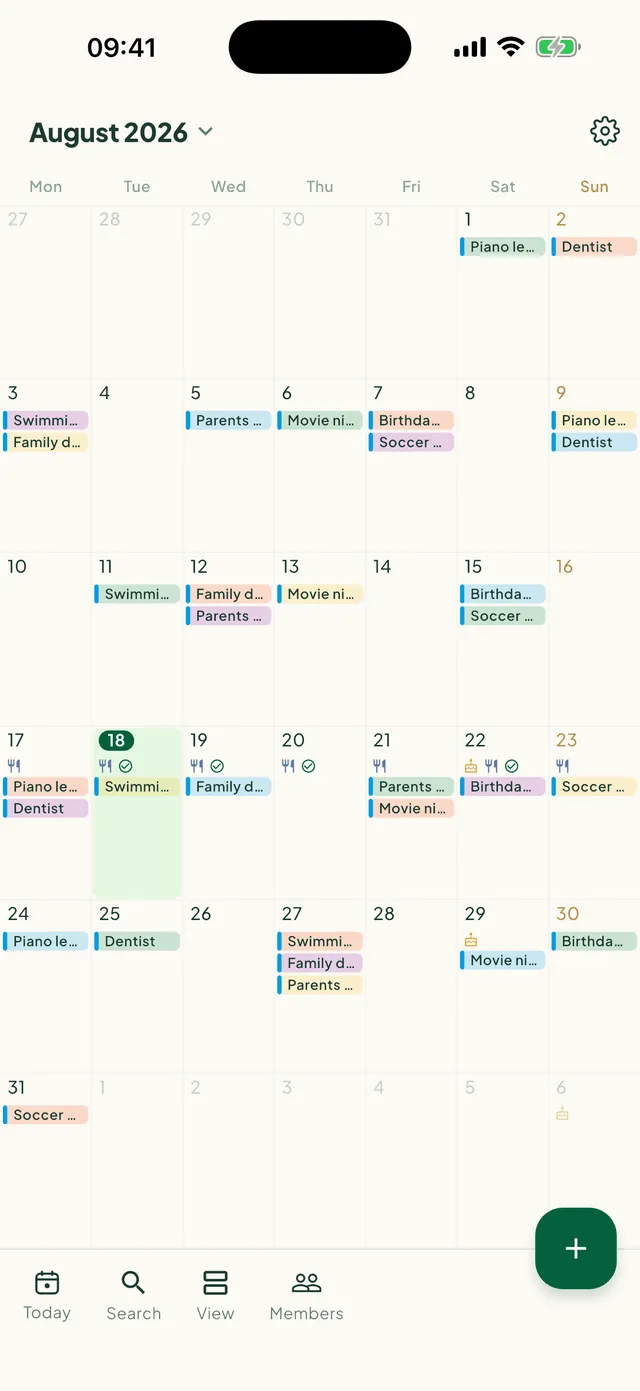 Month calendar with event pills