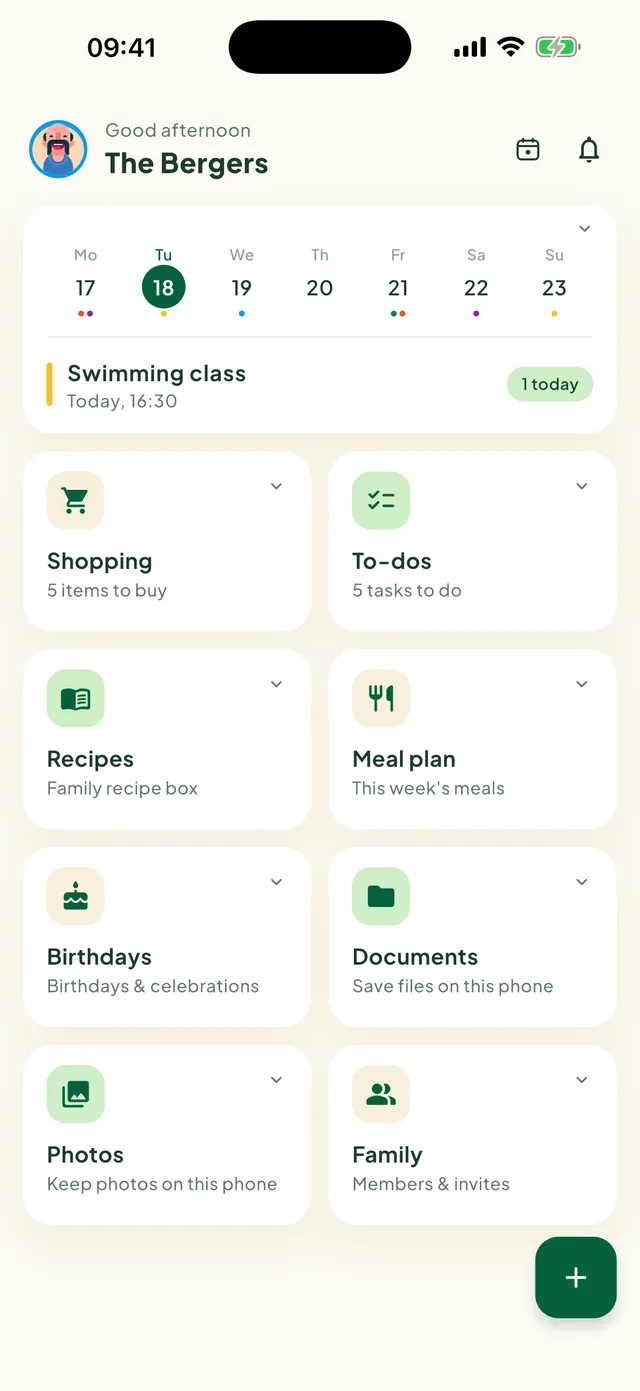 Daili home screen with feature tiles