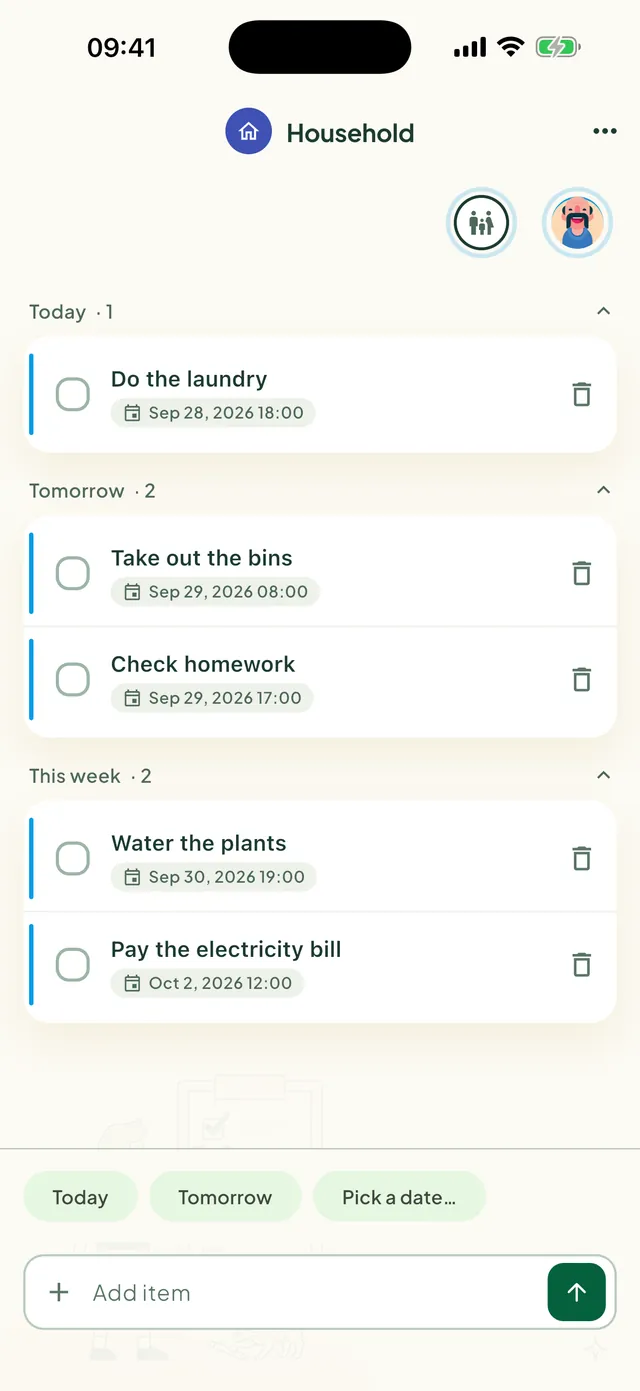 A shared to-do list in the Daili app