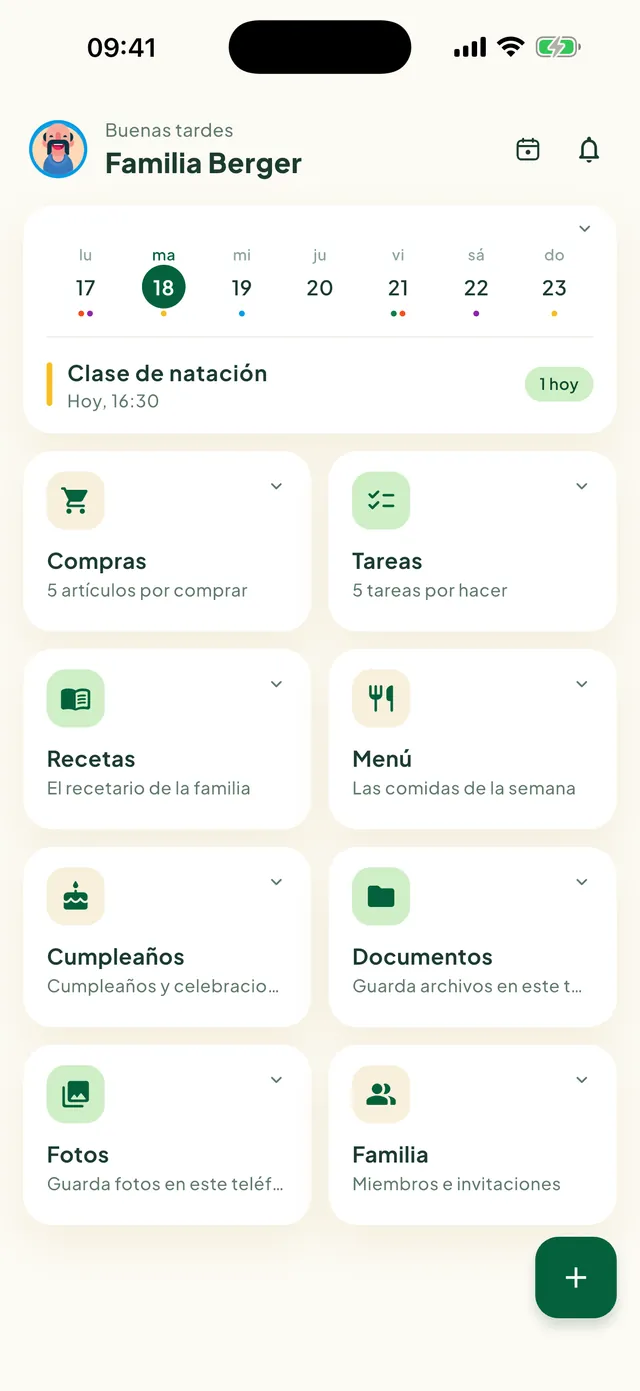 Pantalla de inicio de Daili con los accesos a las funciones