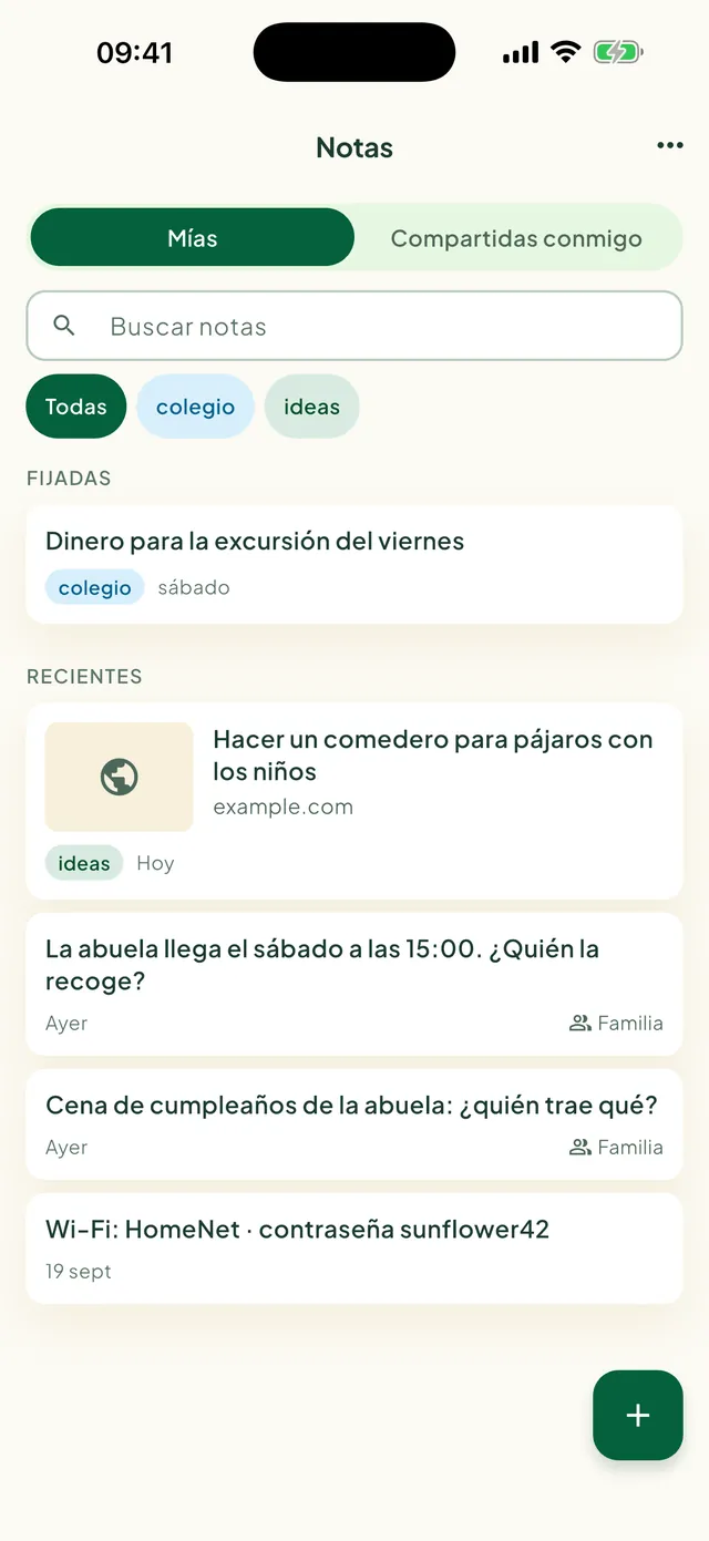 Las notas de la familia en la app Daili