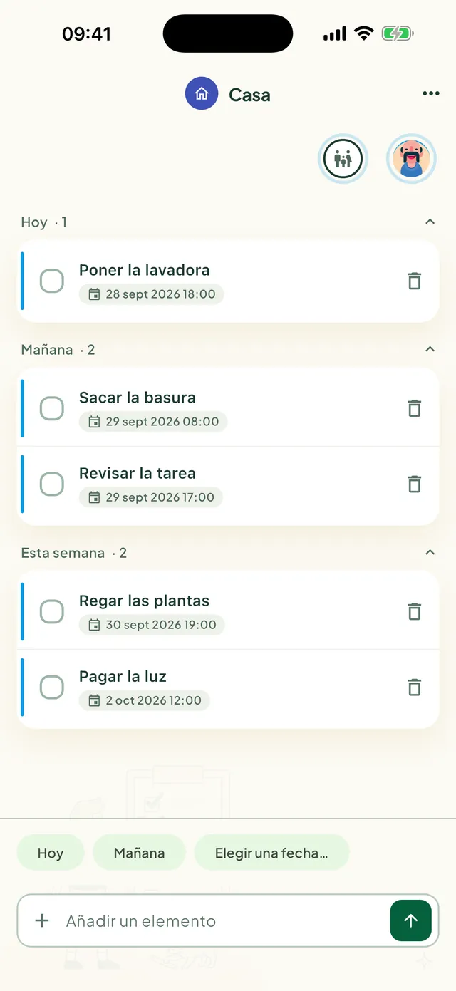 Una lista de tareas compartida en la app Daili