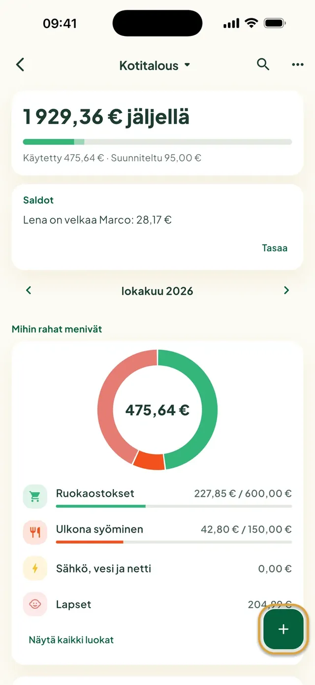 Perheen budjetti Daili-sovelluksessa