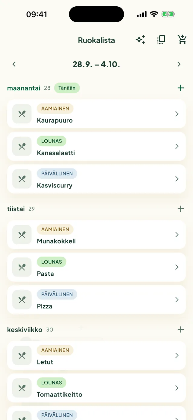 Viikon ruokalista Daili-sovelluksessa