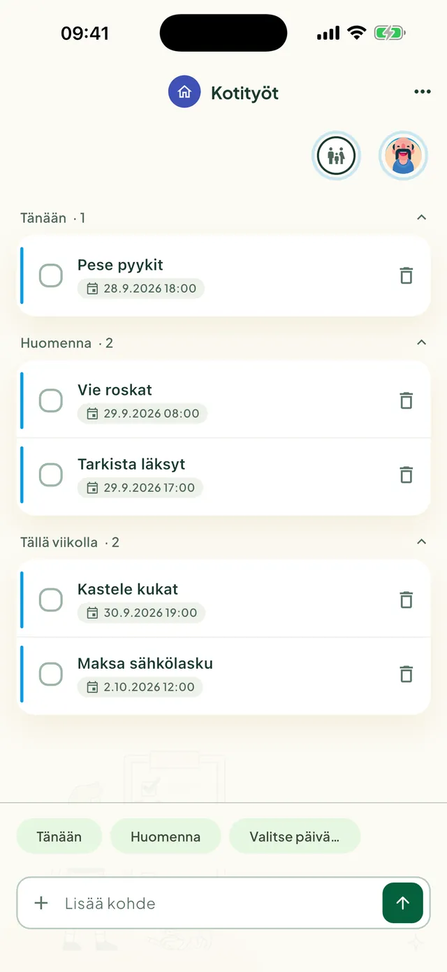Yhteinen tehtävälista Daili-sovelluksessa