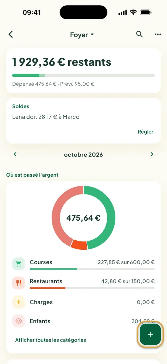 Un budget familial dans l’app Daili