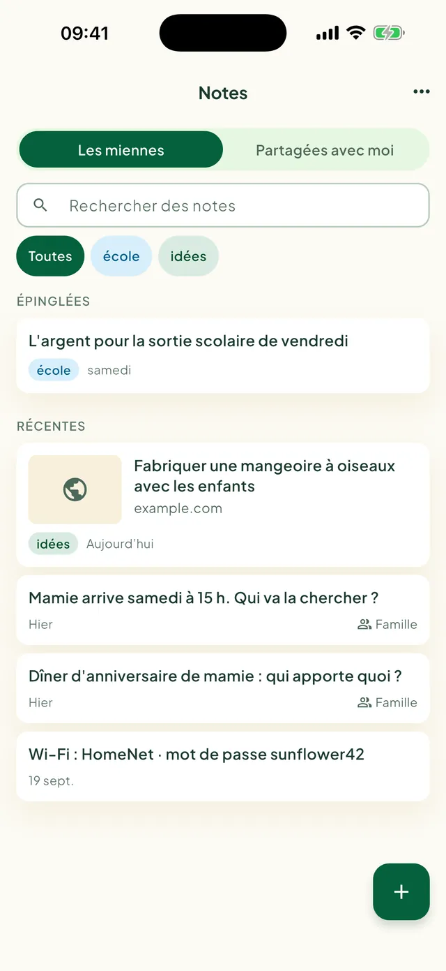 Les notes de la famille dans l’app Daili