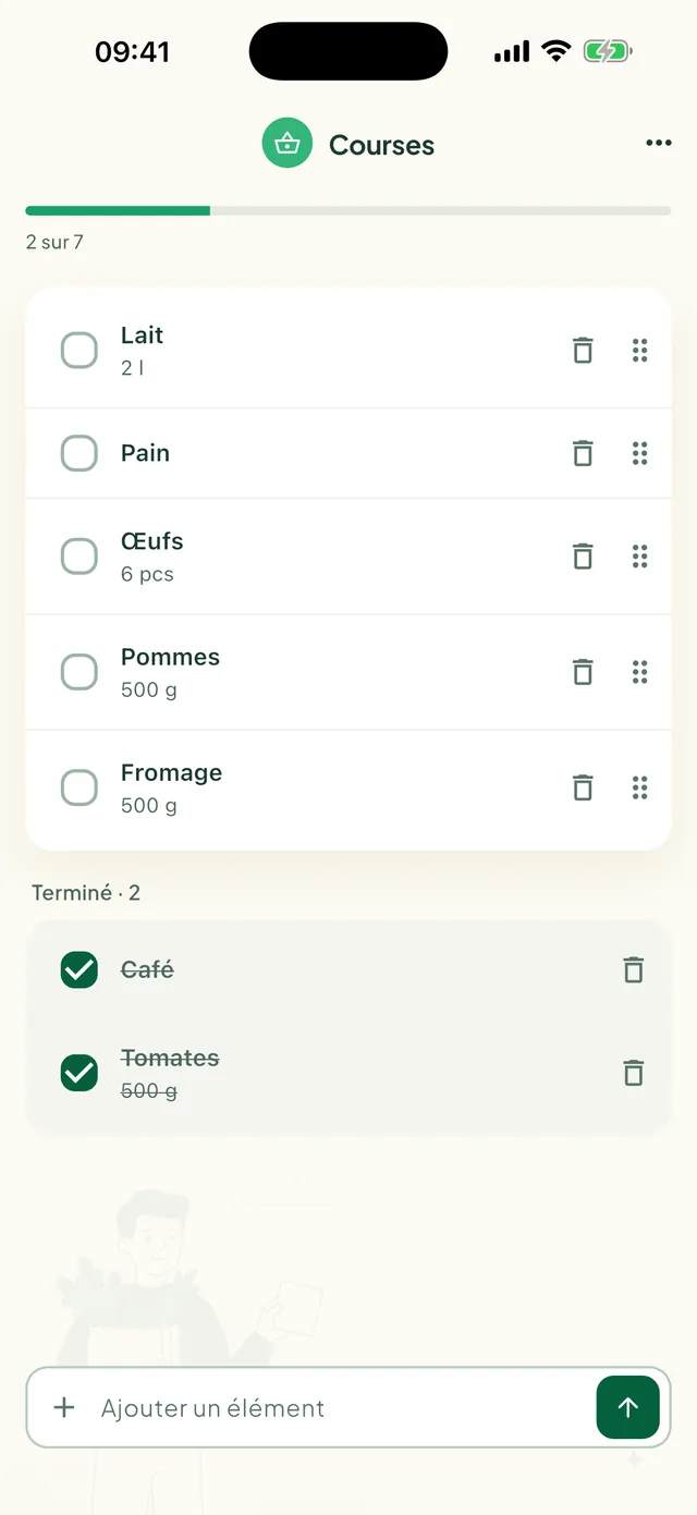 Une liste de courses partagée dans l’app Daili