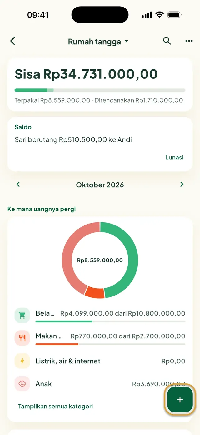 Anggaran keluarga di aplikasi Daili