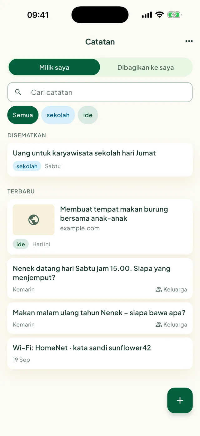 Catatan keluarga di aplikasi Daili