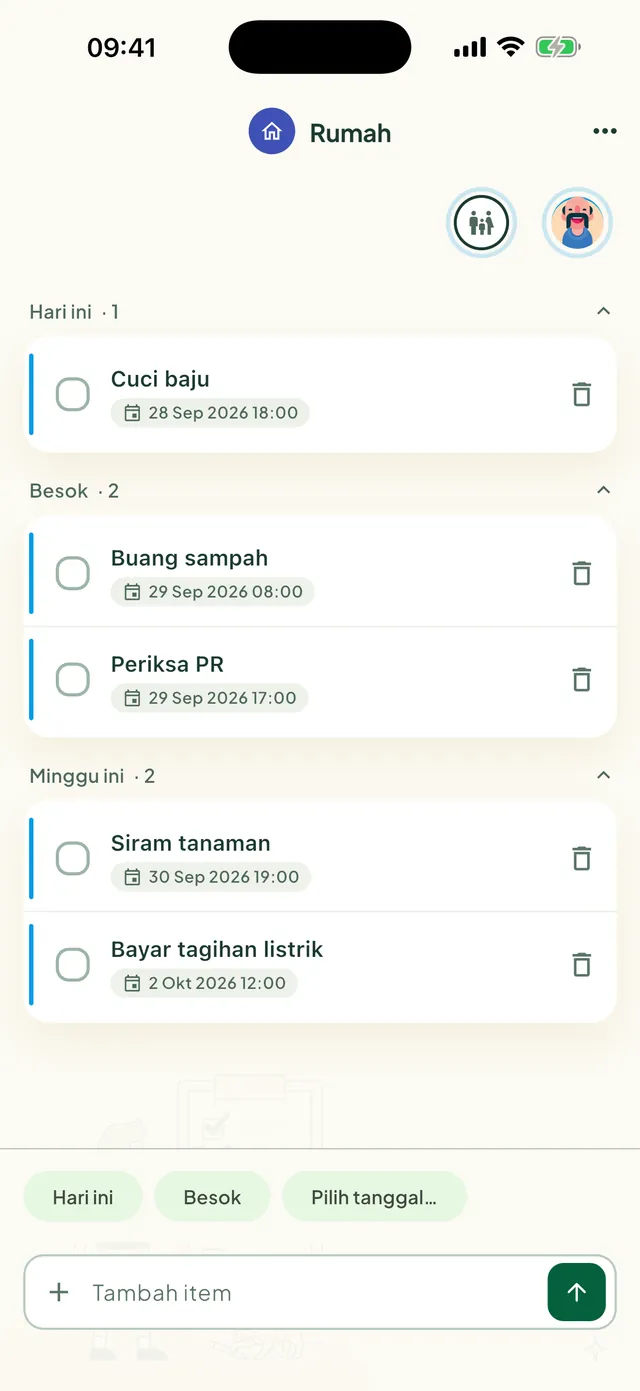 Daftar tugas bersama di aplikasi Daili