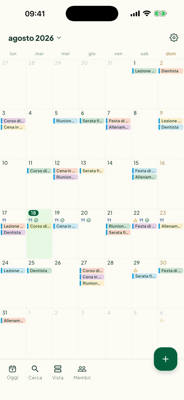 Calendario mensile con etichette degli impegni