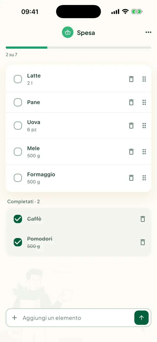 Una lista della spesa condivisa nell’app Daili