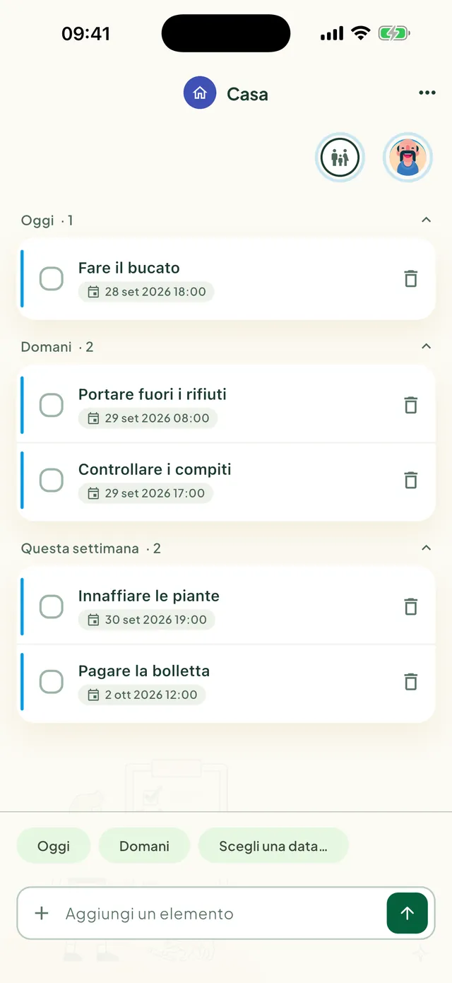Una lista di attività condivisa nell’app Daili