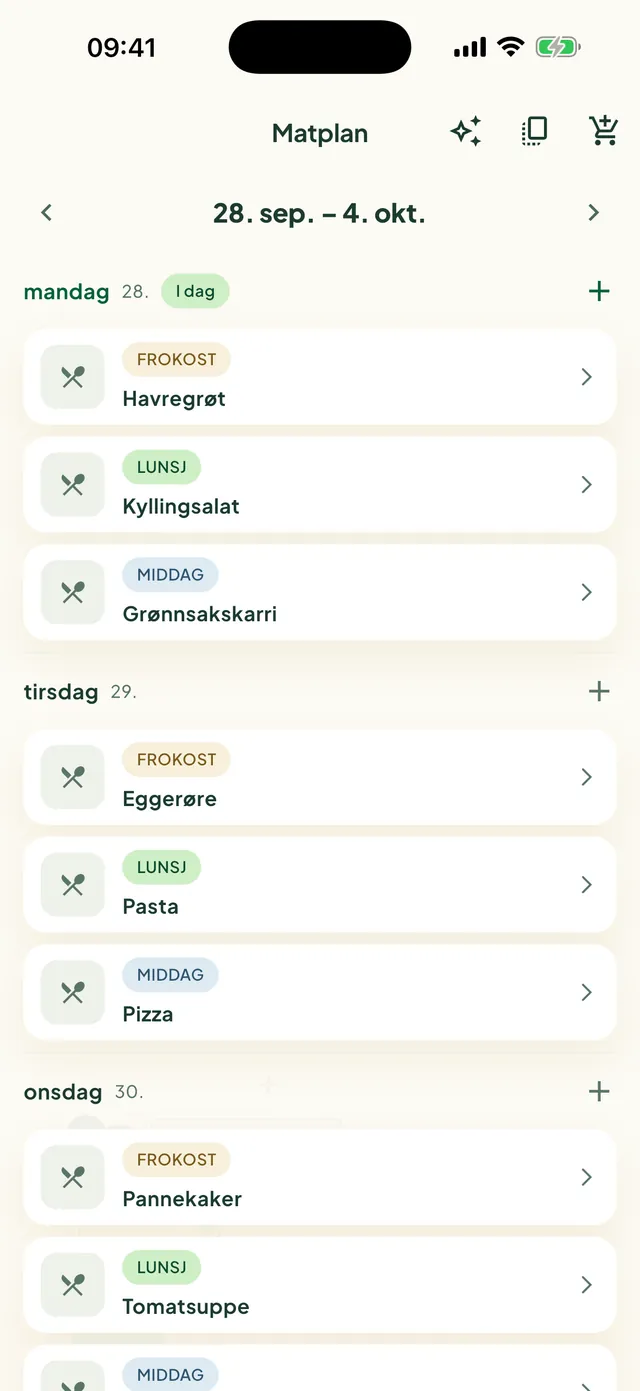 Ukens matplan i Daili-appen