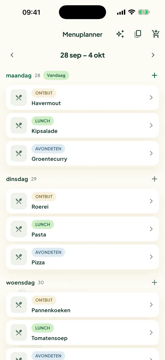 De menuplanner van de week in de Daili-app
