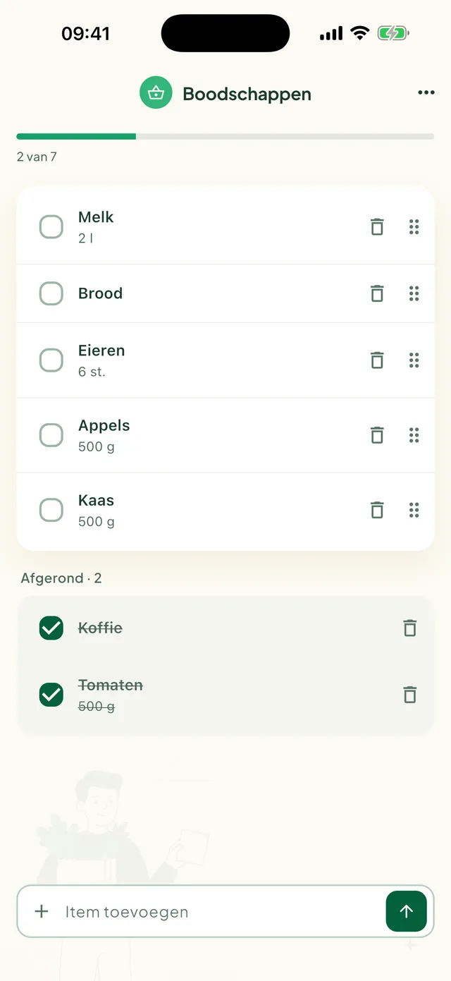 Een gedeelde boodschappenlijst in de Daili-app