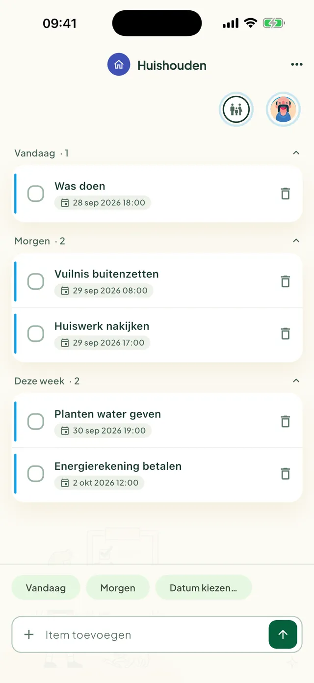Een gedeelde takenlijst in de Daili-app