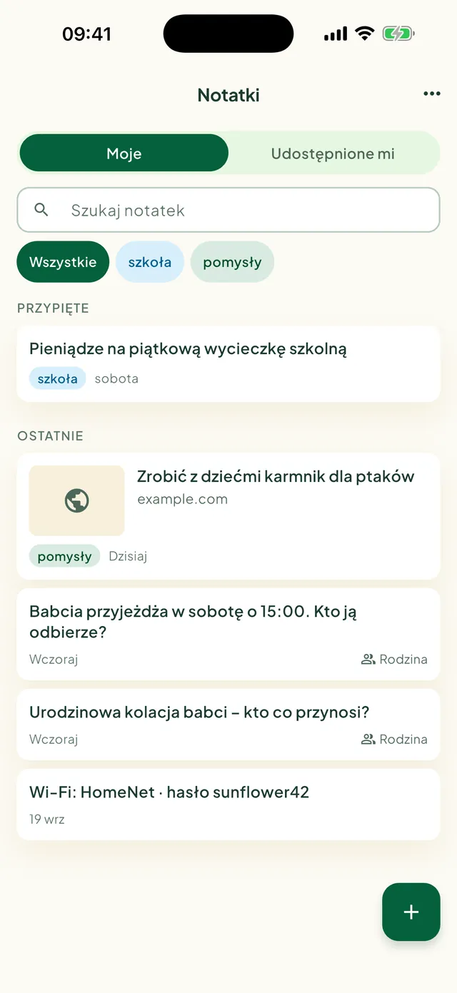 Notatki rodziny w aplikacji Daili