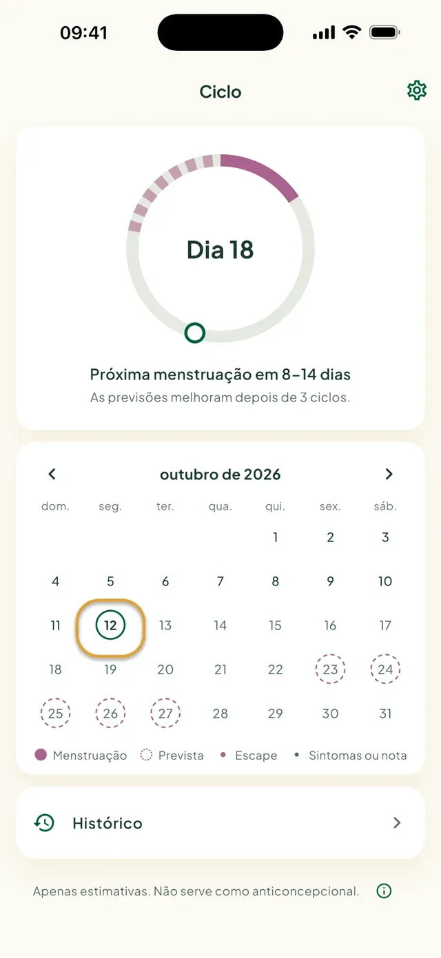 O controle de ciclo privado no app Daili