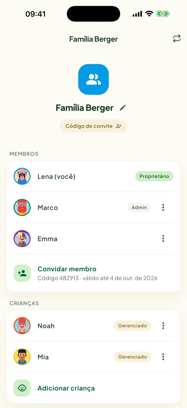 Os membros da família no app Daili