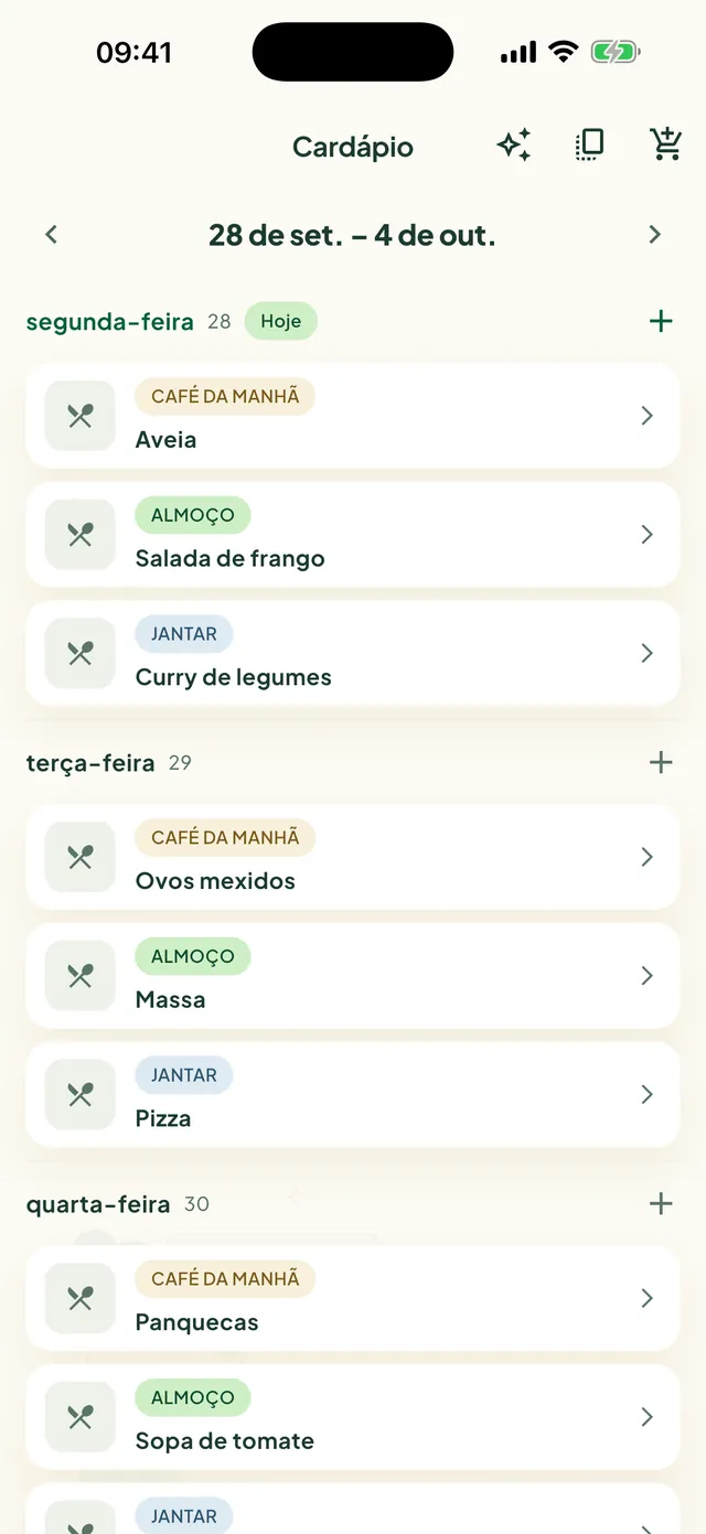 O cardápio da semana no app Daili