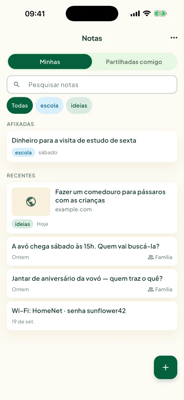 As notas da família no app Daili
