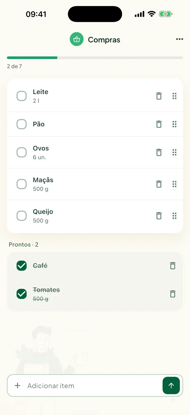 Uma lista de compras compartilhada no app Daili