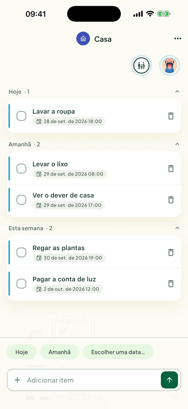 Uma lista de tarefas compartilhada no app Daili