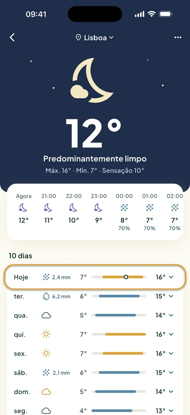 A previsão do tempo no app Daili