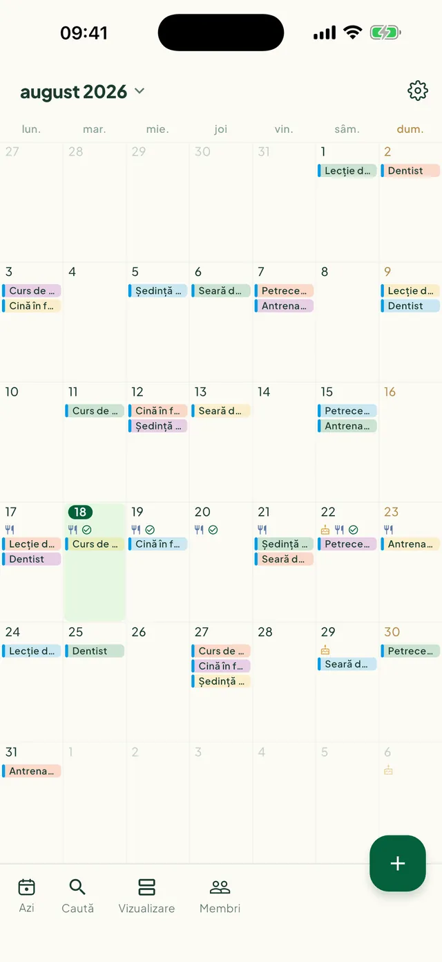 Calendar lunar cu etichete de evenimente