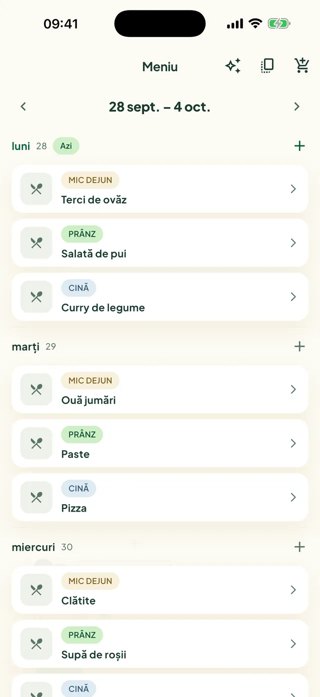 Meniul săptămânii în aplicația Daili