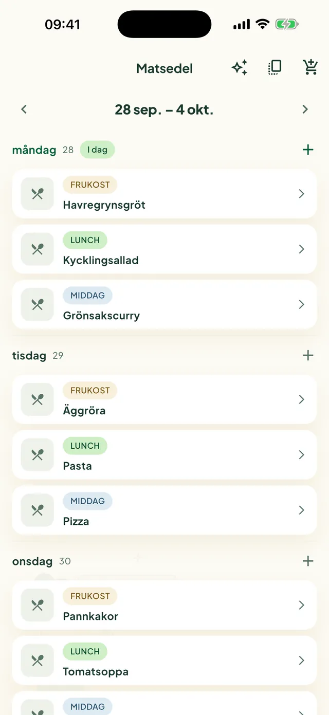 Veckans matsedel i Daili-appen