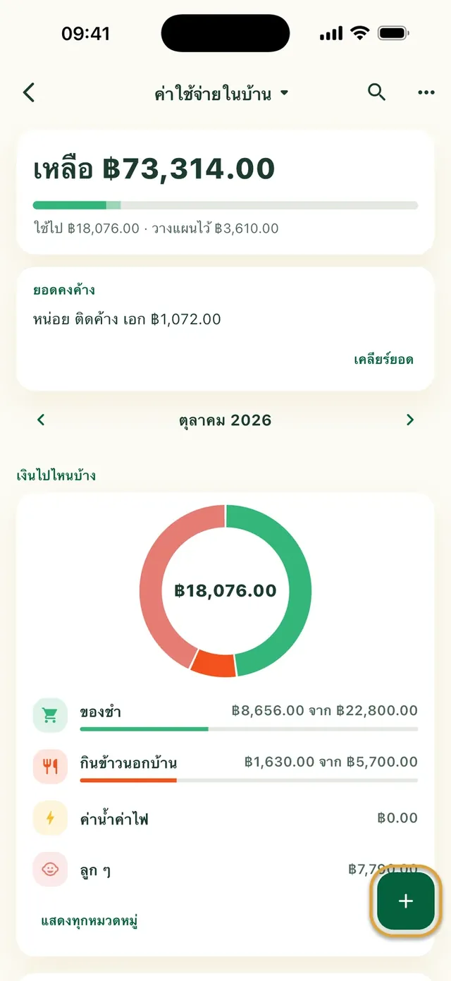 งบประมาณของครอบครัวในแอป Daili