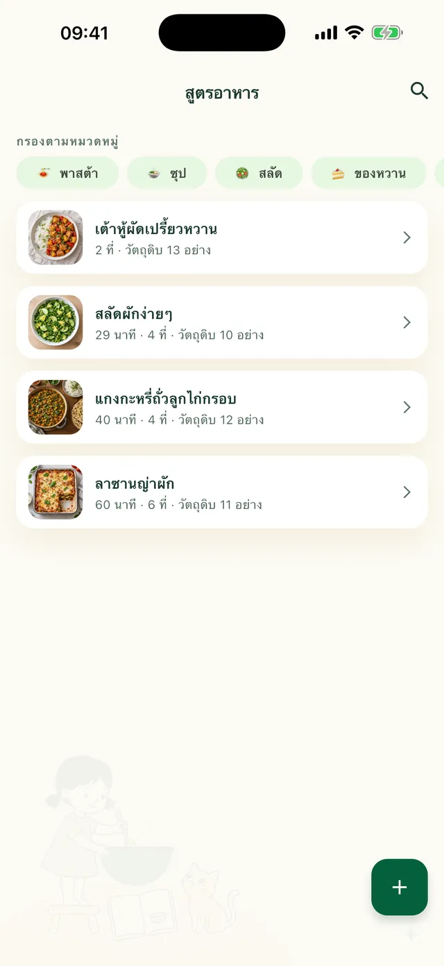 สูตรอาหารที่บันทึกไว้ในแอป Daili