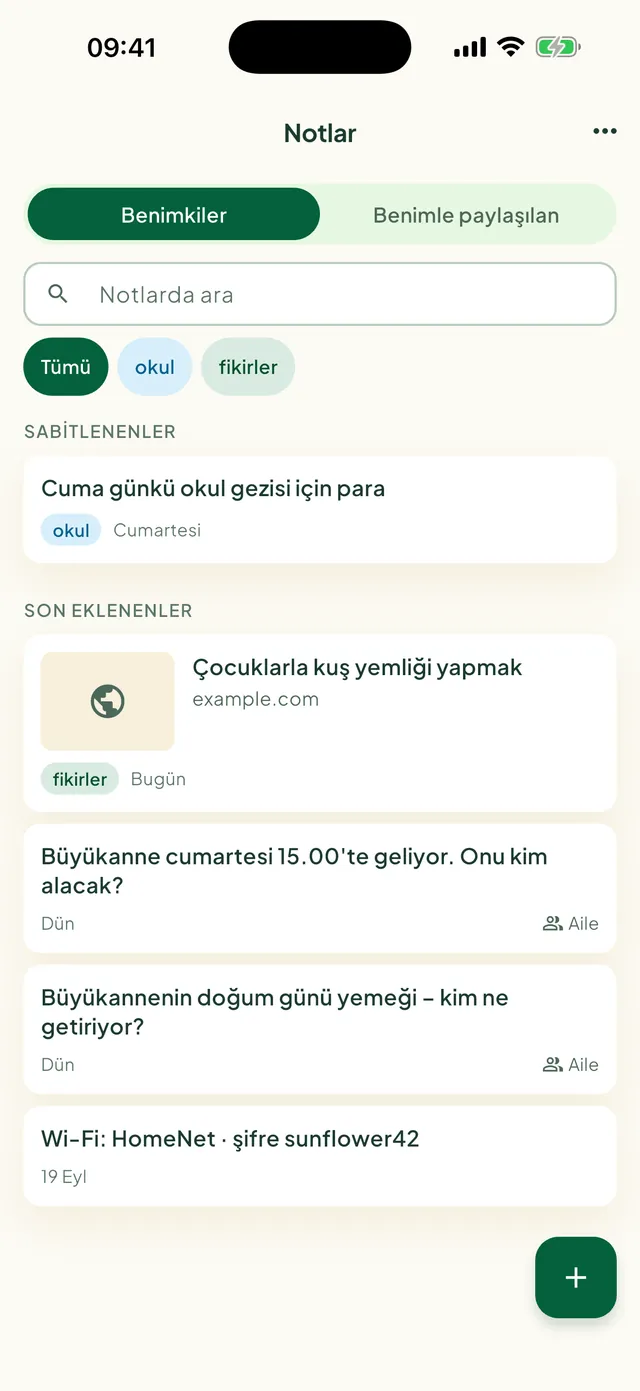 Daili uygulamasında ailenin notları