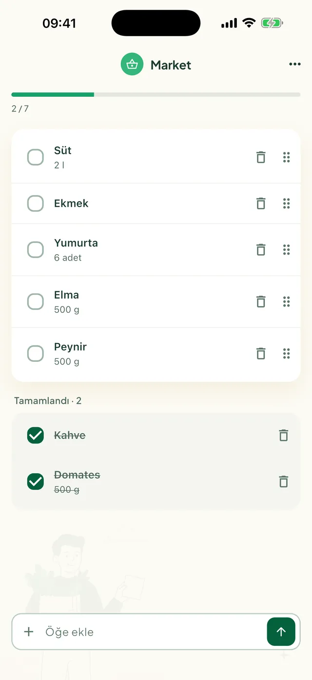 Daili uygulamasında ortak alışveriş listesi