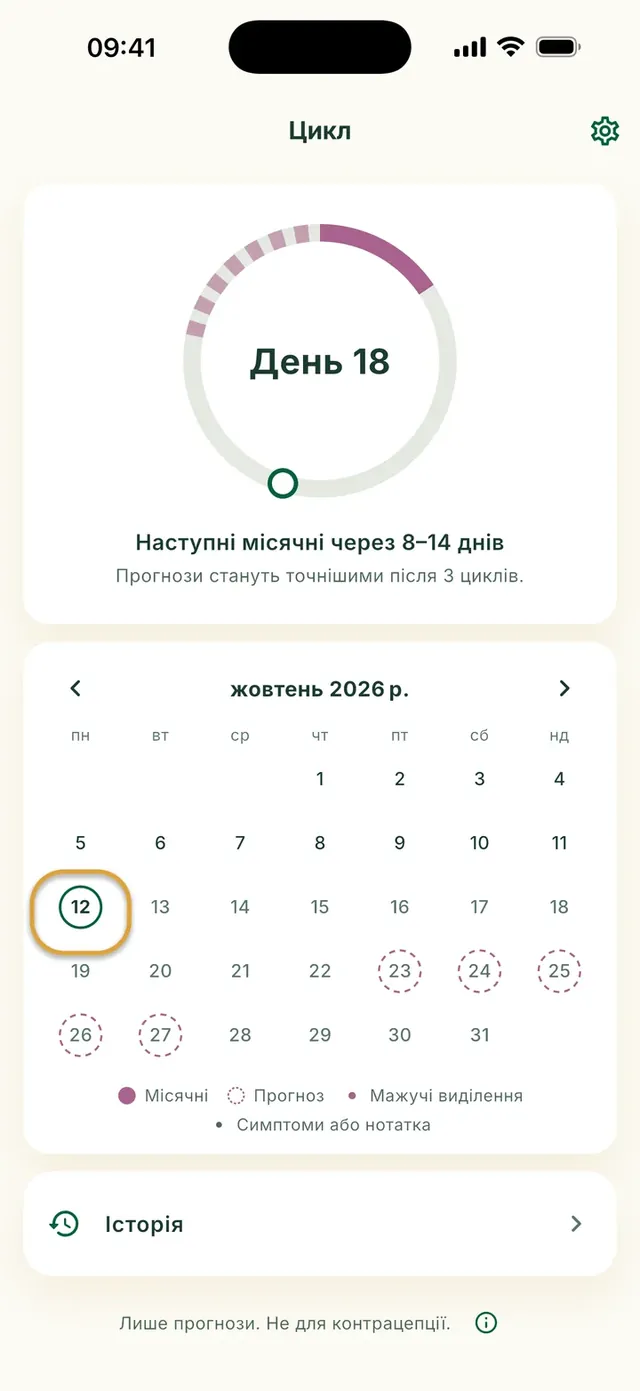 Приватний календар циклу в застосунку Daili