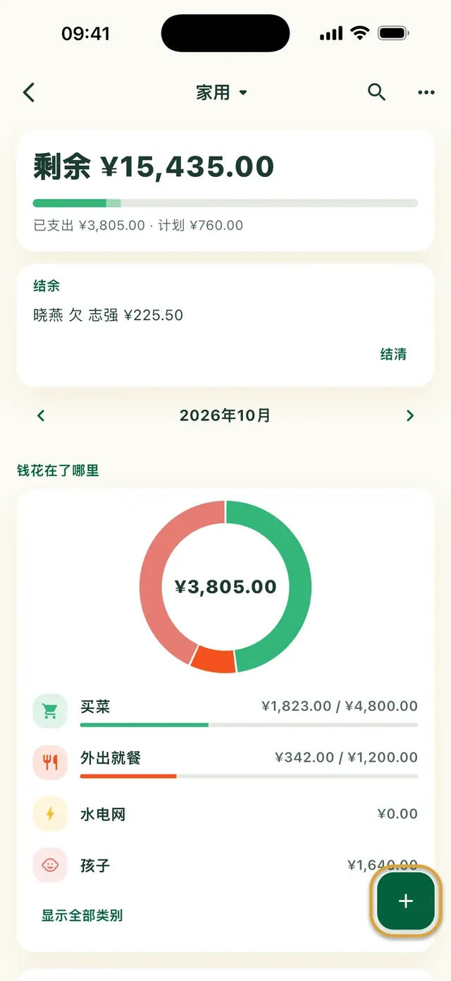 Daili 应用中的家庭预算