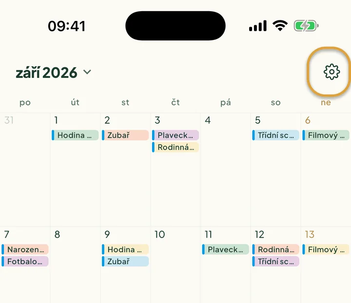 Sekce Kalendáře v telefonu v nastavení kalendáře