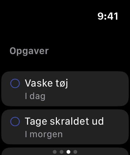 Siden Opgaver på uret med to åbne opgaver, der forfalder i dag og i morgen.